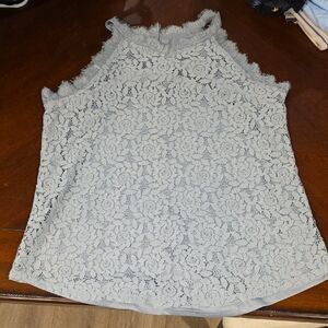 (J57) Chic Sleeveless Lace Blouse - Light Gray Tank Top Sz XL